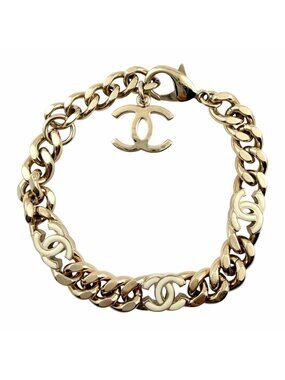 Chanel CC Logo Chain Bracelet Gold White